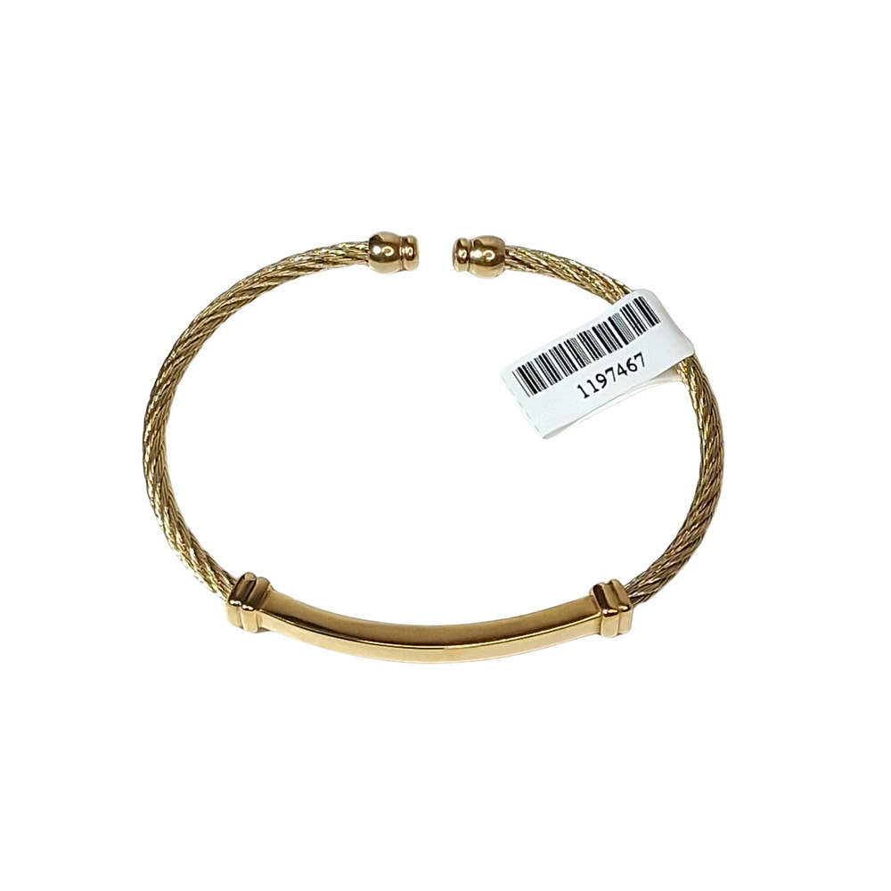 Unisex BS Stainless Steel Cable Wire Cuff Bracelet Gold Tone Tagged Men Women